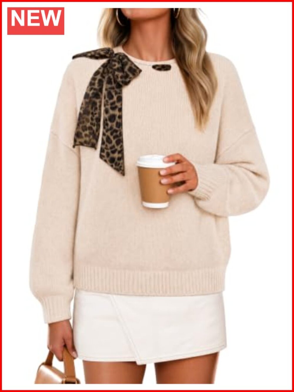 Women's Soft Knit Bow Tie Oversized Long Sleeve Pullover Sweater